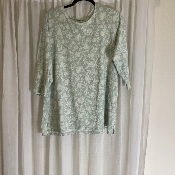 Lands' End Tops - Lands' End Mint Green Floral 3/4 Sleeve Tunic Top